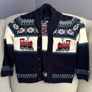 Kids Navy Sweater Cardigan with Train Design